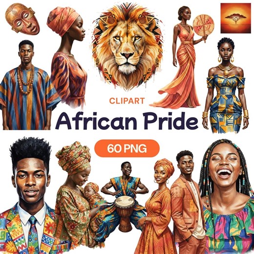 African Pride Clipart, 60 PNG, Black Men Women Watercolor Art, African American Culture, Tribal Print, Black History Month, Djembe Drum - Etsy