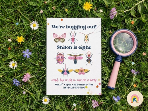 Bugging Out Birthday Invitation | Bug Birthday Party Invite | Butterfly Birthday | Canva Template | Instant Download - Etsy