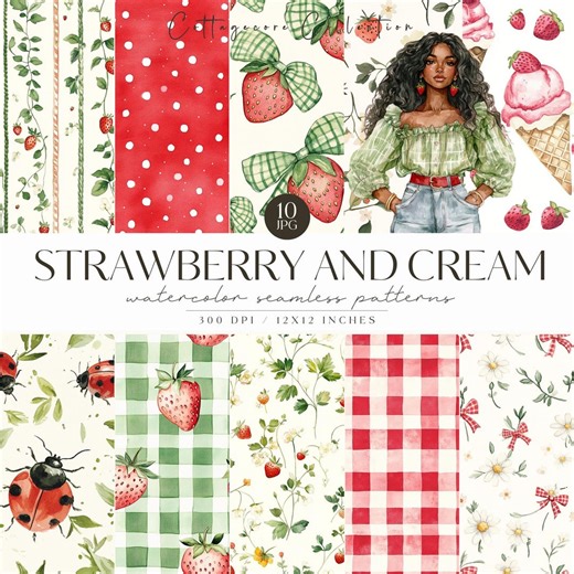 Strawberry Background, Seamless Pattern, Cottagecore, Cozy Summertime Background, Repeating, Digital Download, Scrapbooking, Commercial Use - Etsy