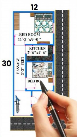 Tiny 2BHK House Design - 12x30 Floor Plan