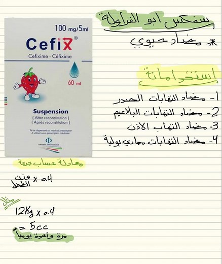 جرعة سفكس أبو فراولة - معلومات هامة عن cefixime