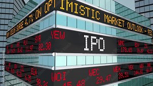 IPO Initial Private Offering Stock Market Ticker Building 3d Animation