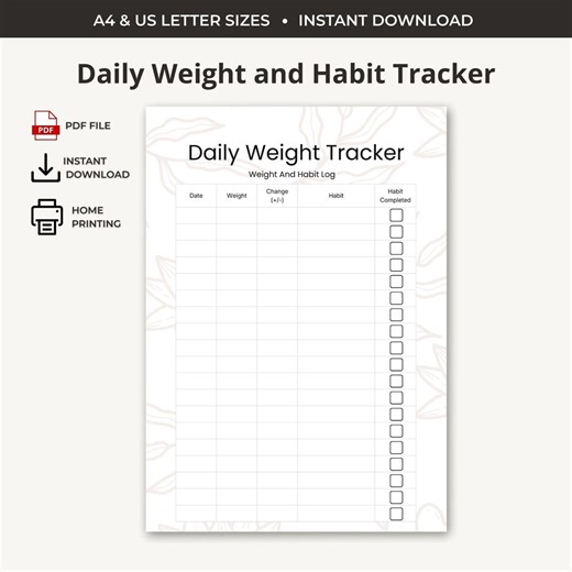 Daily Weight and Habit Tracker | Weigh in Log Printable | Weight Loss Routine PDF - Etsy