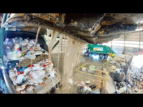 Compilation Garbage trucks Dumping at transfer station. rear end loader side loader ZR front loader