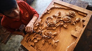 Rose Wood Carving： How to make a Flowers Wooden Painting Wall Art | Woodart Vietnam