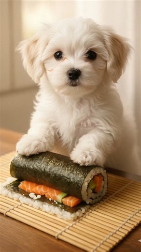 Puppy Sushi Chef Rolls the Cutest Sushi Ever! | Adorable Puppy ASMR #shorts