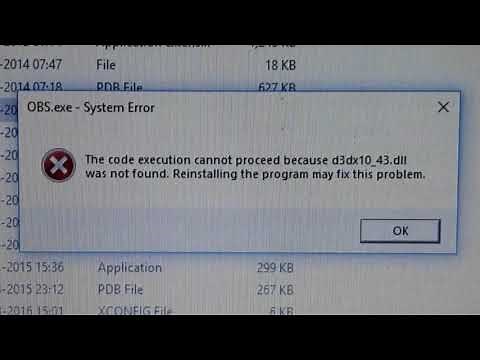 The code execution cannot proceed because d3dx10_43.dll was not found.Reinstalling the program fix