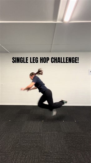 SINGLE LEG HOP TEST! The single leg hop for distance is a common test we use in clinic to determine return to sport readiness 🏉 ⚽️ 🏀 Let’s see how far the team can hop! #physiotherapy #physio #physicaltherapy #hopping #injuryprevention