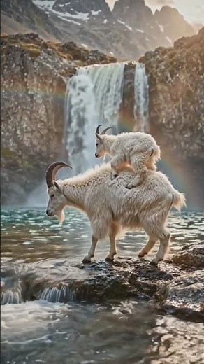 🐐 Brave Mountain Goats Conquer Dangerous Cliffs & Waterfalls! #brave #mountains #goats #waterfall