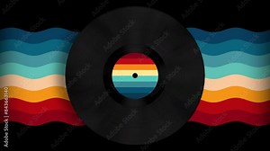 Spinning vinyl discs on simple colors background. Seamless looping footage.Old technology. Retro design. 3D animation of music record rotating. Loop animation. Retro music vintage, Synthwave style