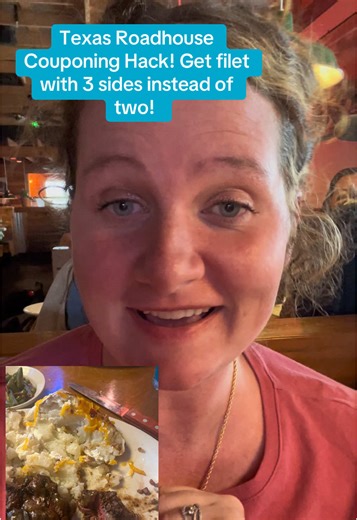 Texas Roadhouse Couponing Hack - Order the filet medalians sup out the rice for another side get 3 sides and a extra ounce of meat! Follow me for more couponing hacks and inflation busters! #texasroadhouse #couponing #couponingforbeginners #couponing101 #couponcommunity @Texas Roadhouse