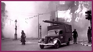 Primary History KS2: WW2 Clips. A fire engine races through the streets
