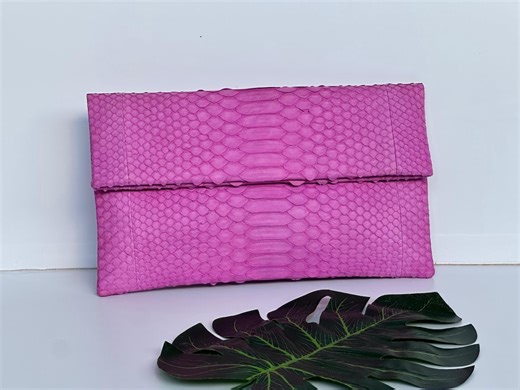 VALENTINES DAY GIFT Baby Pink Python Skin Foldover Clutch: Luxury Snakeskin Handbag - Etsy Australia