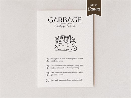 Airbnb Garbage Instructions Sign; Waste Rubbish Trash Sorting Guide for Short Term Rental; A4, US Letter, 5x7, 8x10; Customizable Template - Etsy Canada