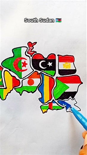 Draw Flag Map of South Sudan 🇸🇸 #southsudan #flag #map #drawing