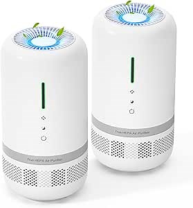 2 Pack Air Purifiers for Home, H13 HEPA 360° Outlet Air Cheaner for Large Room up to 960ft², 99.97% Particle Capture for Dust Pollen, Type-C Charging, VF04, White