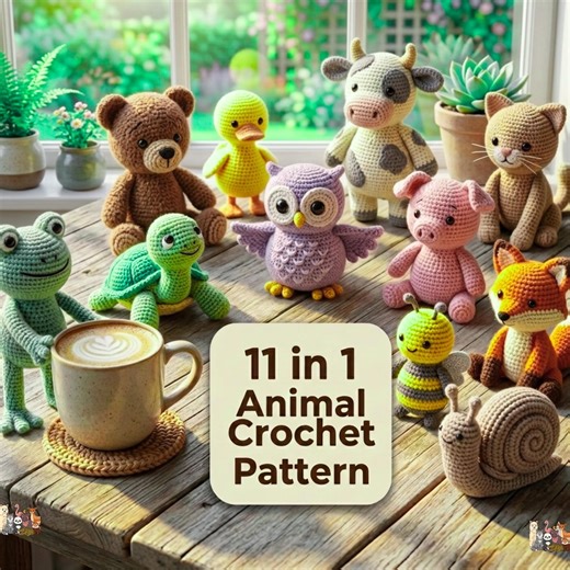 11-in-1 Animal Crochet Coaster Patterns | PDF Pattern + Tutorial PDF Amigurumi Bundle (digital Download) - Etsy