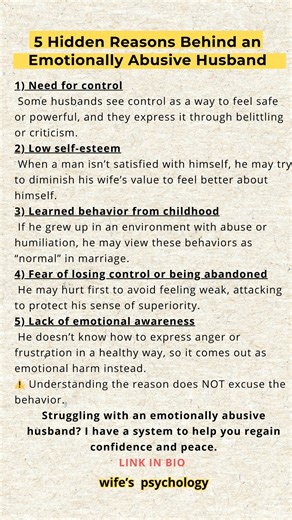 Emotional abuse doesn’t happen “for no reason” — but understanding the hidden patterns behind an emotionally abusive husband can help you stop blaming yourself and start protecting your peace. In this reel, you’ll learn 5 hidden dynamics that keep the cycle repeating — and why awareness is your first layer of emotional safety. If you’re ready to rebuild clarity and trust in yourself step by step, my guided workbook can support you. Link in bio 🤍 #emotionalabuse #emotionallyabusivehusband #relat