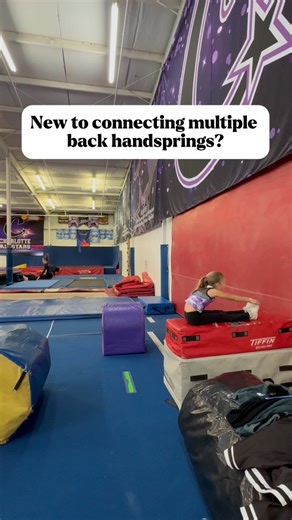 @hey_itscoachk on Instagram: "This is a great beginner drill for athletes who struggle with going into their second, third, etc BHS. this drill allows them improve the rebound, rhythm, and power through the hips and shoulders so multiple back handsprings flow smoothly. BREAKDOWN: • Sit and reach back: teaches correct shoulder and arm placement to start the snap-down quickly. • Hips and feet over the barrel: builds awareness of keeping hips open and driving through the heels instead of “butting o