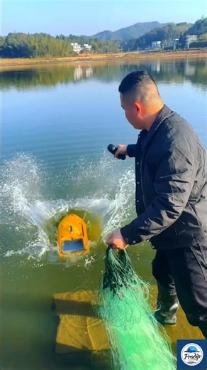 Remote-Controlled Boat Net Fishing in Pond! 🚤🐟 #fishing #short #pond #boat