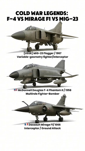 19K views · 39 reactions | F-4 Phantom vs Mirage F1 vs MiG-23 - Cold War Jet Showdown! #ArmyWeapons #WeaponComparison #MilitaryTech #ModernWarfare #DefensePower | MPinnacle | Facebook