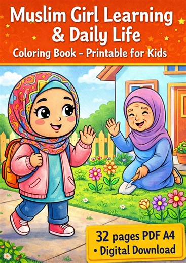 Muslim Girl Learning & Daily Life Coloring Book | 32 Pages PDF A4 | Islamic Coloring Pages for Kids | Digital Download - Etsy