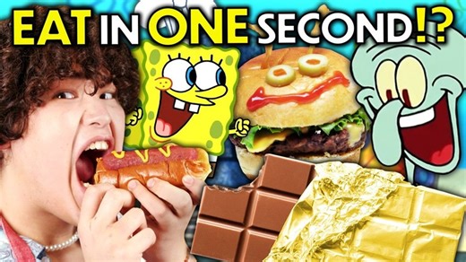 We Eat Foods From Spongebob In ONE Second! #spongebob #90skid #foodchallenge | People Vs Food By React