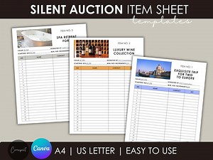 Editable Silent Auction Bid Sheet, Silent Auction Sign up Sheet, Printable Bidding Sheet Fundraising Auction Template Auction Planning Canva - Etsy