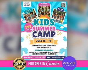 Kids Summer Camp Flyer, Kids Bootcamp Flyer, Kids Summer Workshop, DIY Canva Flyer, Summer Camp Event Flyer, Editable Summer Kids Festival - Etsy