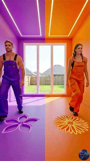 THIS DOUBLE FLOOR IS SO IMPRESSIVE 😱💜🧡 Purple & Orange Flower Sea Epoxy Floor 🧡💜#epoxy #epoxyfloor