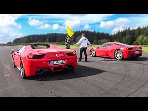 Ferrari 458 Italia vs 458 Spider vs Audi R8 V10 - DRAG RACE