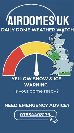 MAINTENANCE: SNOW & ICE WARNINGS (NORTH & SCOTLAND) With the Met Office Yellow Warnings still active across all of Scotland and Northern England, we are advising all site managers to take immediate manual action. Snow accumulation is the primary risk to air-supported structures; weight management is critical over the next 24 hours. Airdomes UK Maintenance Protocol: 1. Increase Static Pressure: Manually adjust your fan output to increase internal pressure. For heavy snow, target a range of 250 Pa