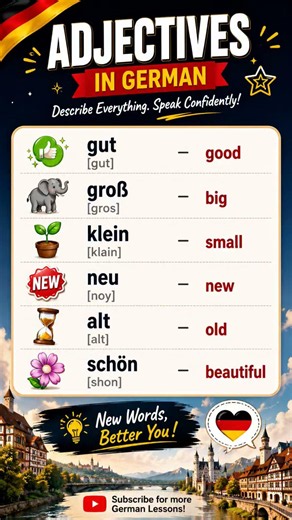 German Adjectives with English Meanings | A1 German Vocabulary. #germanforbeginners #easygerman