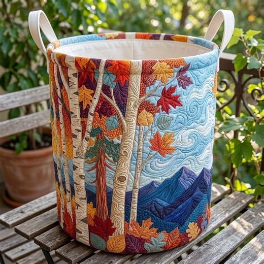 Birch Forest Quilted Laundry Basket: Autumn Leaves Storage Bin, Gift for Mother's Day - Etsy