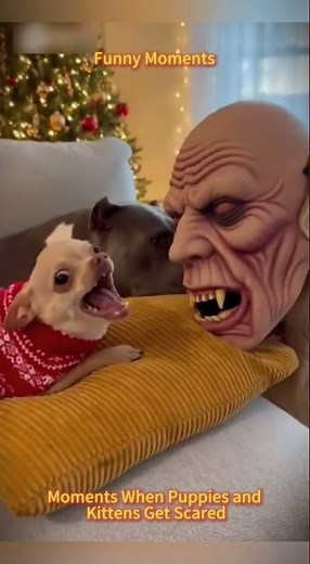 Chihuahua in a scary mask pranks the dog & cat #foryou#funny