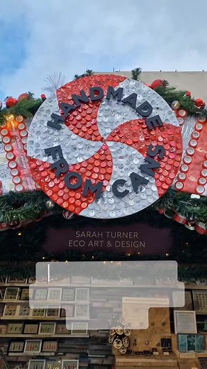 Our new recycled can sign catching the breeze perfectly… (Shoutout to my leaf blower for its outstanding performance.) #ecoart #handmadegifts #recycled #artist #Christmasmarket | Sarah Turner - Eco Art & Design