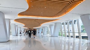 This modern mall impresses visitors with its elegant corridor design