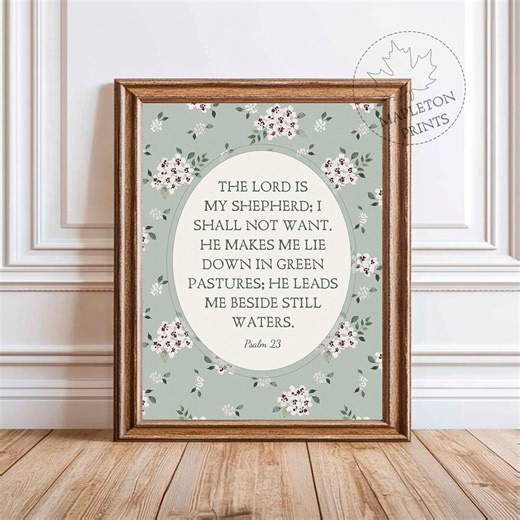 Psalm 23 Print, Printable Vintage Floral Bible Verse Wall Art, Digital Download - Etsy