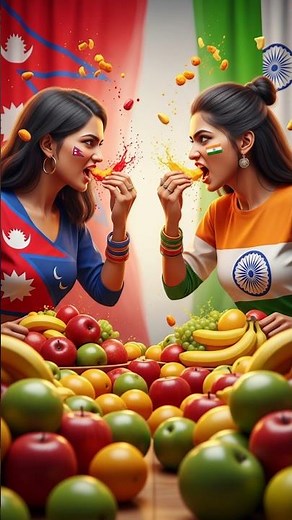 Fruit Eating Challenge 🍎🍌 | Nepali vs Indian Woman | Apple Eating Competition 2025 #apple #shorts
