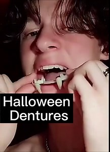 CEHNCEH 2 Pairs Retractable Vampire Zombie Fang, Reusable Halloween Vampire Fangs Fake Teeth for Adults, Scary Creepy Retractable Braces Halloween Party Dress Up Horror Props for Kids/Adults