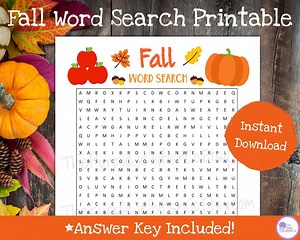 Fall Word Search Puzzle Printable for Kids & Adults, Autumn Theme Word Game, Fall Classroom Activity, Fall Game for Kids, Fun Fall Worksheet - Etsy