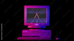 Retro pc with chroma key green screen, Old computer studio close-up, Desktop vintage retro wave display, late 90s PC mock up for 3d motion design and advertising.