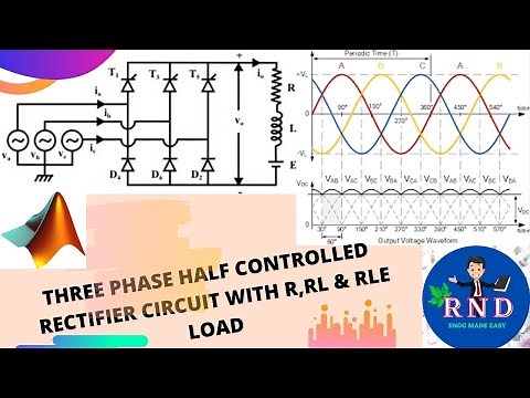 Three Phase Half Controlled Rectifier with R,RL & RLE load|| MATLAB