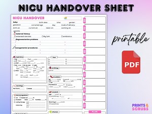 NICU Nurse Report Sheet: Printable Handover Template (digital Download A4 PDF) - Etsy