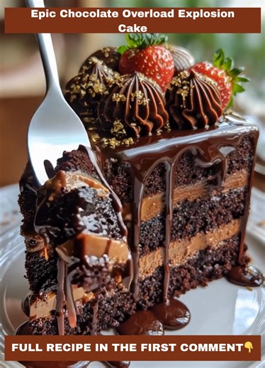 5.6K views · 25 reactions | Epic Chocolate Overload Explosion Cake Ingredients For the Cake: 2 tsp baking powder 1 ½ tsp baking soda ...... Full Recipe in Coʍmеոτ  | The Cozy Kitchen | Facebook