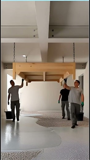 DIY Floating Bed & Modern Floor Transformation! #interiordesign #epoxy #renovation #shorts