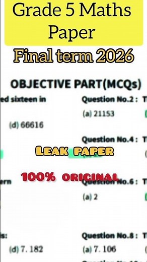 Grade 5 Mathematics School Based Assessment 2026 – Final Term / Annual Term Paper (All Versions).