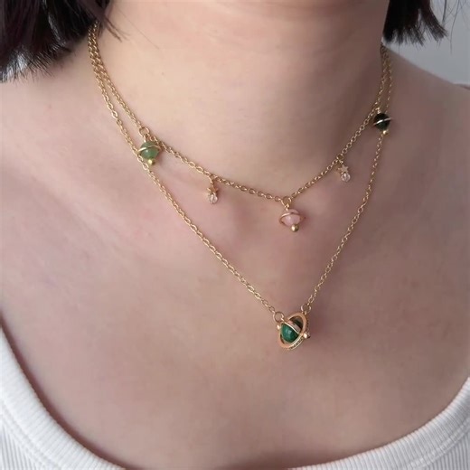 Taurus Planet Necklace, Saturn Crystal Choker, Zodiac Layered Necklace Set, Green Aventurine, Clear Quartz, Rose Quartz, Emerald, Malachite - Etsy
