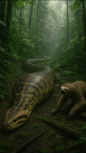 The Sloth’s Close Call — A Giant Python’s Path in the Rainforest