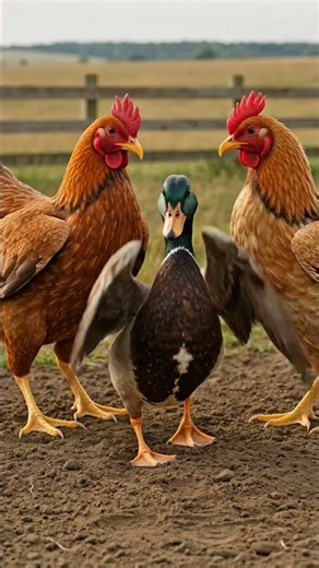 Two Chickens Fight as the Duck Escapes the Chaos! by Elite Birds